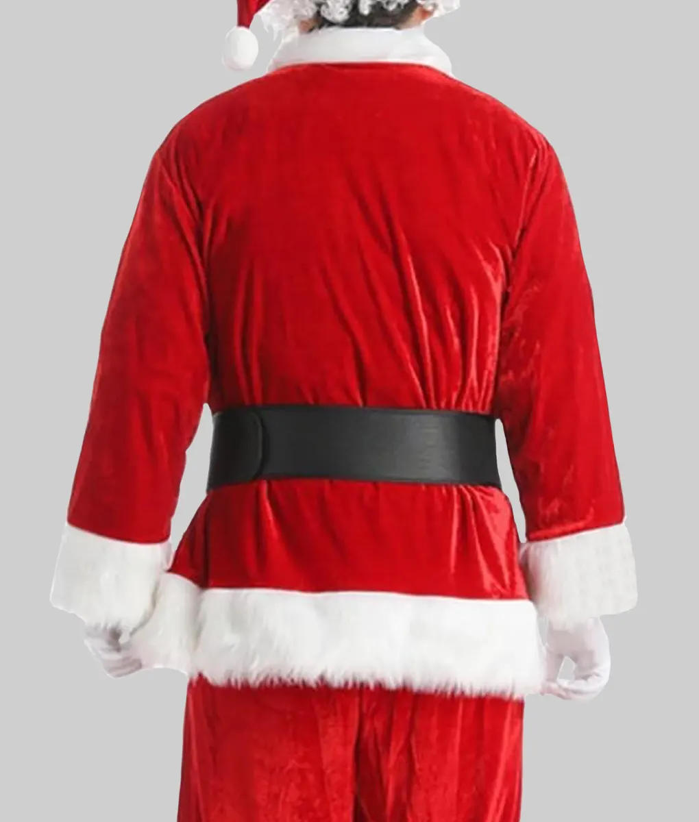 The Man with the Bag Arnold Schwarzenegger Santa Coat - The Man With The Bag Arnold Schwarzenegger Red Velvet Santa Coat - Back View
