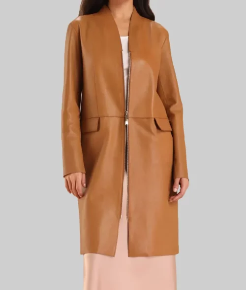 Virgin River Alexandra Breckenridge Leather Coat - Virgin River S06 Alexandra Breckenridge (Melinda Monroe) Brown Leather Coat - Front View