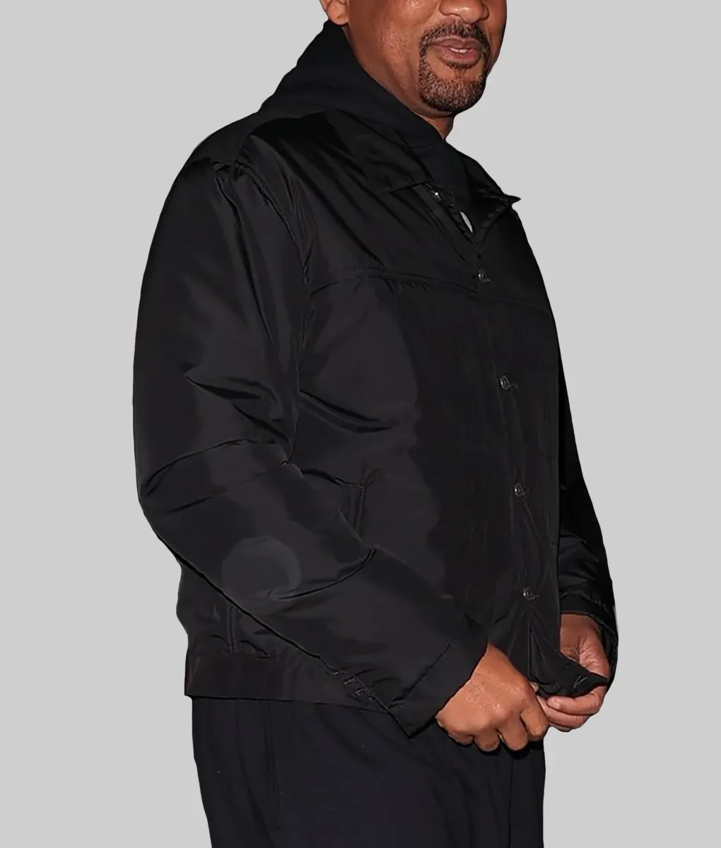 Will Smith Black Satin Jacket - Will Smith Black Satin Jacket - Side View