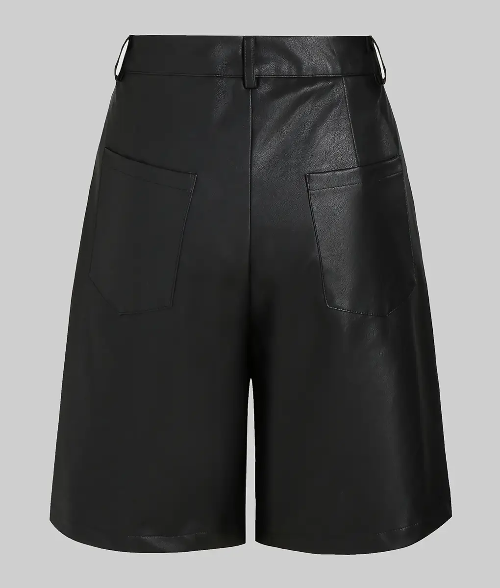 Women's Black Bermuda Style Leather Shorts - Image 2