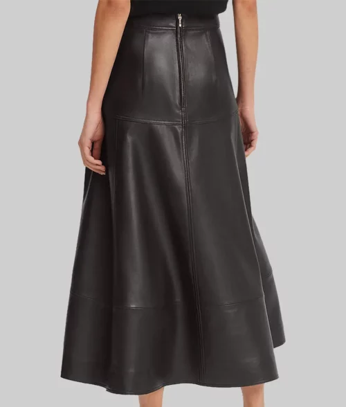 Women's Black A-line Silhouette Real Leather Midi Skirt