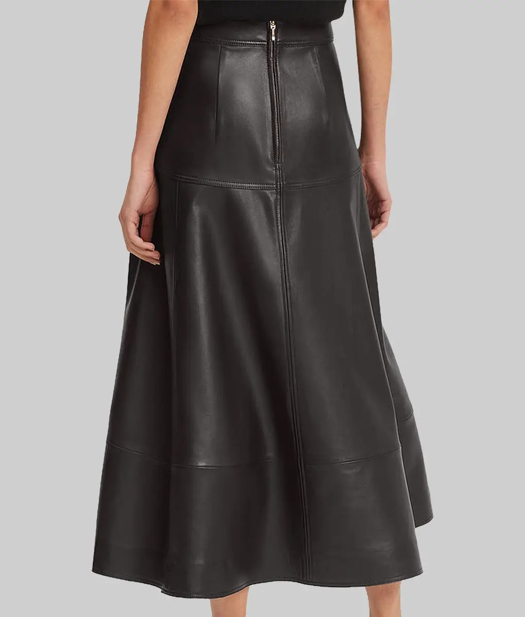 Women's Black A-line Silhouette Real Leather Midi Skirt