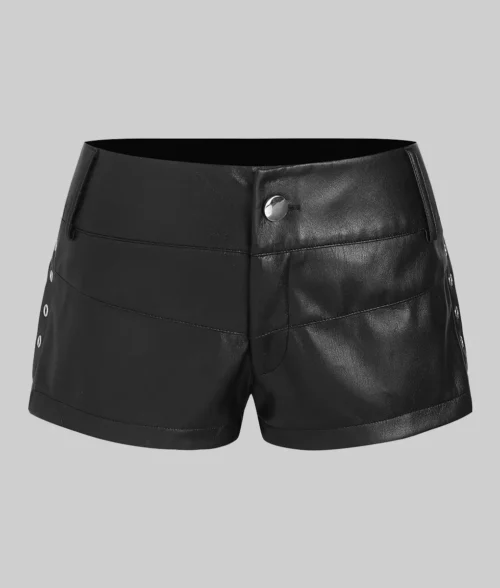 Women's Black Mini Leather Shorts With Low Waist