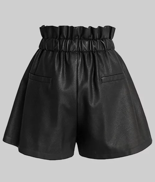 Women's Black Pull-On Leather Shorts in With Front Pockets