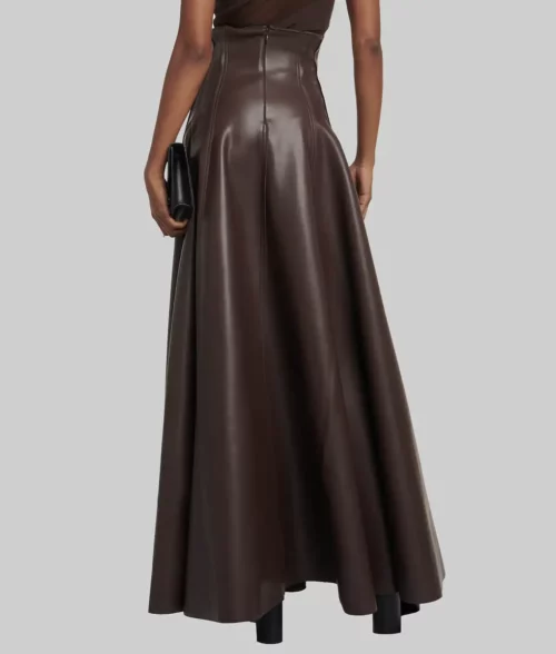 Women's Brown High Waist Grace Pleated Full length Leather Skirt - Maxi Skirt - Image 4