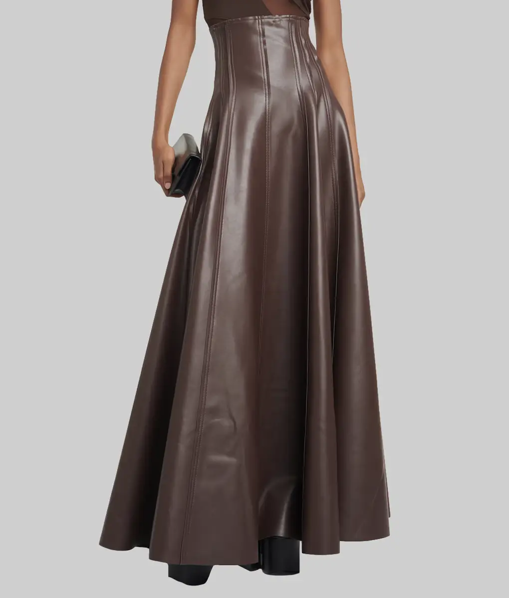 Womens Brown High Waist Leather Skirt