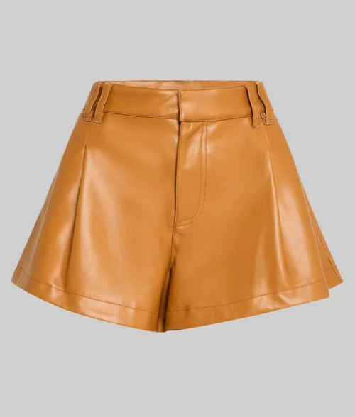 Women's Brown High Waist Swingy Silhouette Leather Shorts