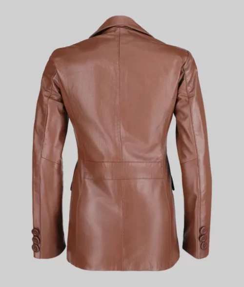 Women&rsquo;s Brown Two Button Leather Blazer Jacket Slim Fit Genuine Brown Leather Blazer