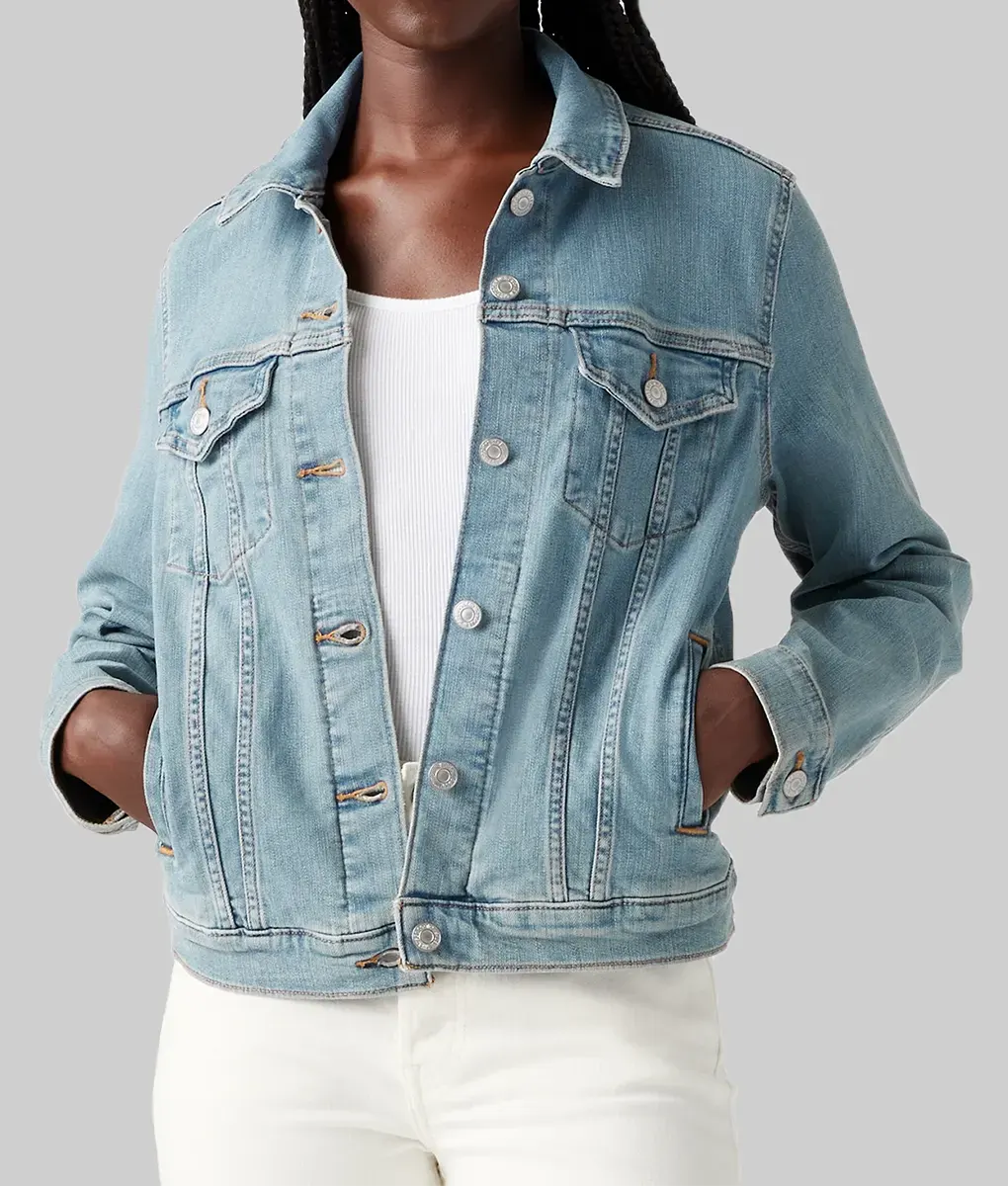 XO Kitty Anna Cathcart Blue Denim Jacket - XO Kitty Anna Cathcart Blue Denim Jacket - Front View