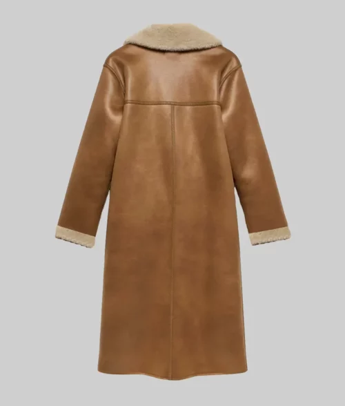 Zoey Deutch Tan Leather Shearling Coat - Zoey Deutch Tan Leather Shearling Coat - Back View