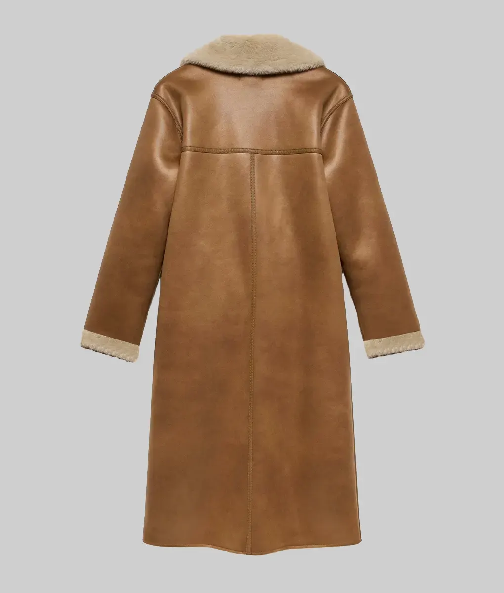 Zoey Deutch Tan Leather Shearling Coat - Zoey Deutch Tan Leather Shearling Coat - Back View