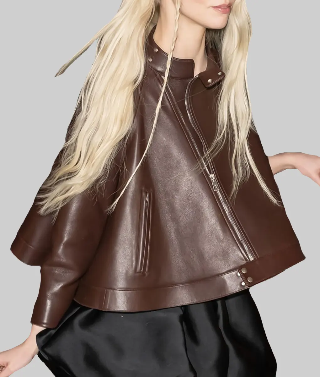 Anya Taylor Brown Leather Jacket - Anya Taylor Brown Leather Jacket - Side View