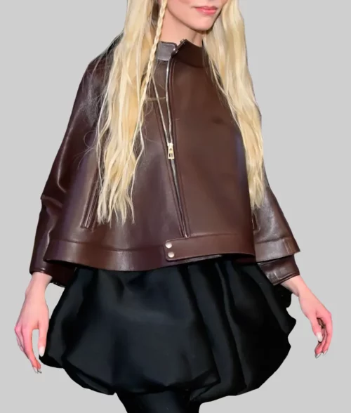 Anya Taylor Brown Leather Jacket - Anya Taylor Brown Leather Jacket - Front View