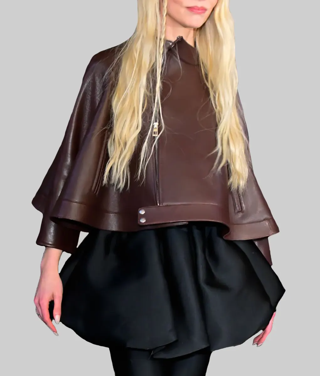 Anya Taylor Brown Leather Jacket - Anya Taylor Brown Leather Jacket - Front View