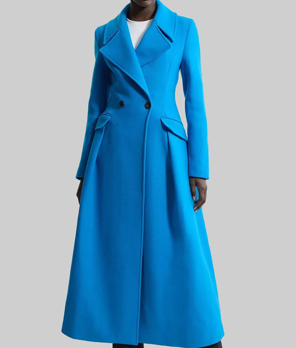 Elsbeth Carrie Preston Blue Wool Coat-Elsbeth S02 Carrie Preston (Elsbeth Tascioni) Blue Wool Coat - Side View