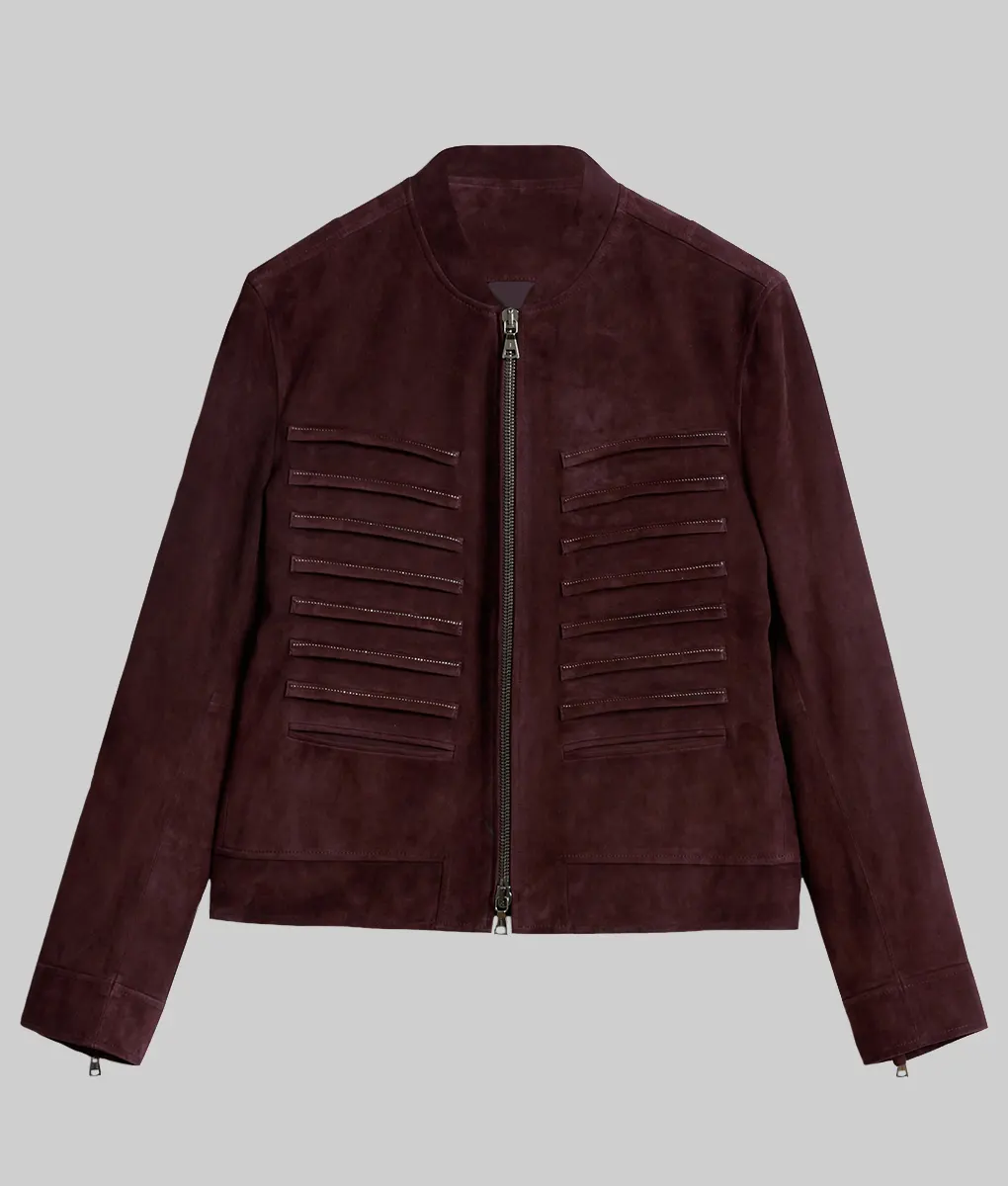 Harry Connick Jr Suede Jacket - Super Bowl 2025 Harry Connick Jr Suede Maroon Jacket - Front View
