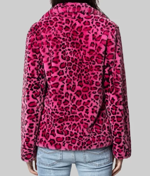 High Potential Kaitlin Olson Leopard Print Fur Jacket - High Potential Kaitlin Olson (Morgan Gillory) Leopard Print Pink Fur Jacket - Back View