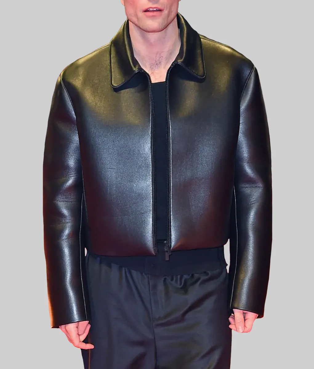 Mickey 17 Premiere Robert Pattinson Black Leather Jacket-Mickey 17 Premiere Robert Pattinson Black Leather Jacket - Front View