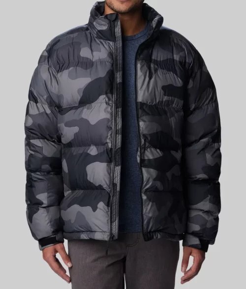 Mike Tyson Camouflage Grey Puffer Jacket-Mike Tyson Camouflage Grey Puffer Jacket - Front Open View