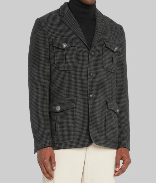 Sinners Michael B. Jordan Houndstooth Cotton Jacket - Sinners Michael B. Jordan (Elijah Smoke) Houndstooth Cotton Jacket - Side View
