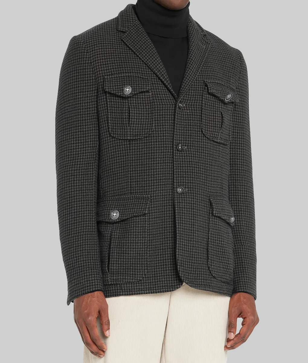 Sinners Michael B. Jordan Houndstooth Cotton Jacket - Sinners Michael B. Jordan (Elijah Smoke) Houndstooth Cotton Jacket - Side View