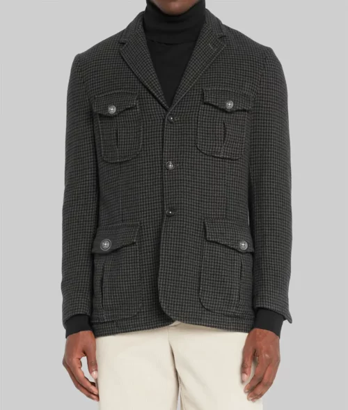 Sinners Michael B. Jordan Houndstooth Cotton Jacket - Sinners Michael B. Jordan (Elijah Smoke) Houndstooth Cotton Jacket - Front View