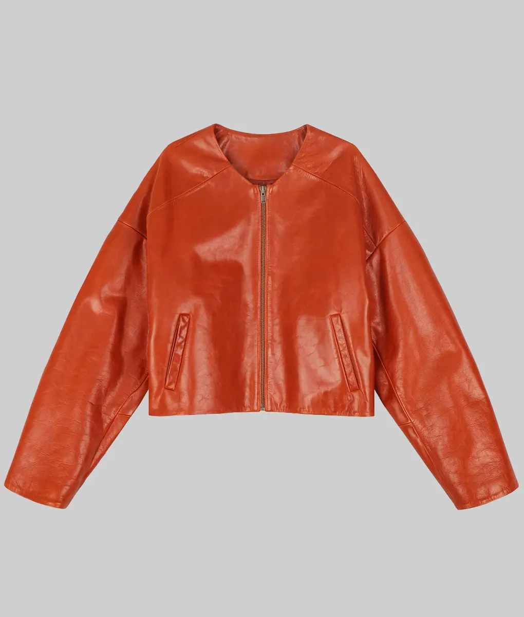 Barbie Ferreira Oversized Leather Jacket - Barbie Ferreira Oversized Leather Jacket - Front View
