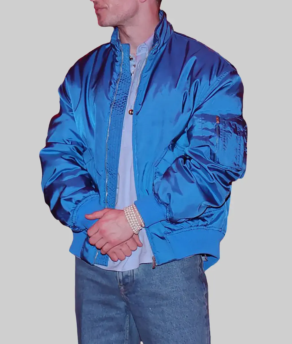 Barry Keoghan Blue Bomber Jacket - Paris Fashion Week Barry Keoghan Blue Bomber Jacket - Left View