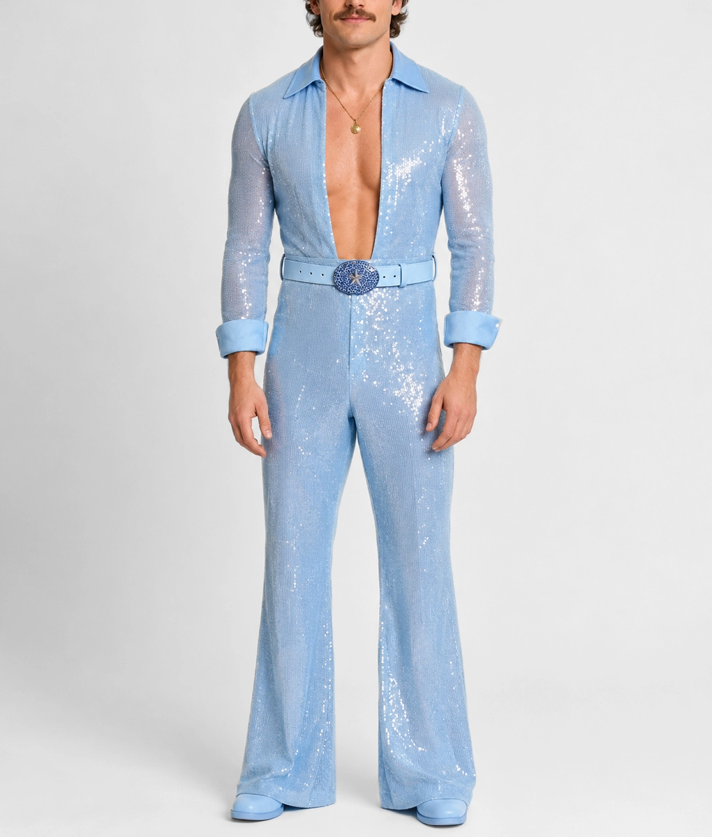 Benson Sequin Blue Jumpsuit - Front