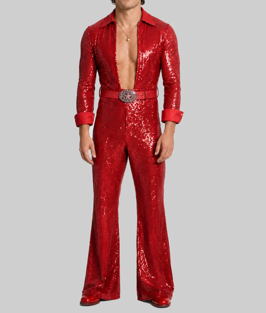 Benson Sequin Blue Jumpsuit - Red Front