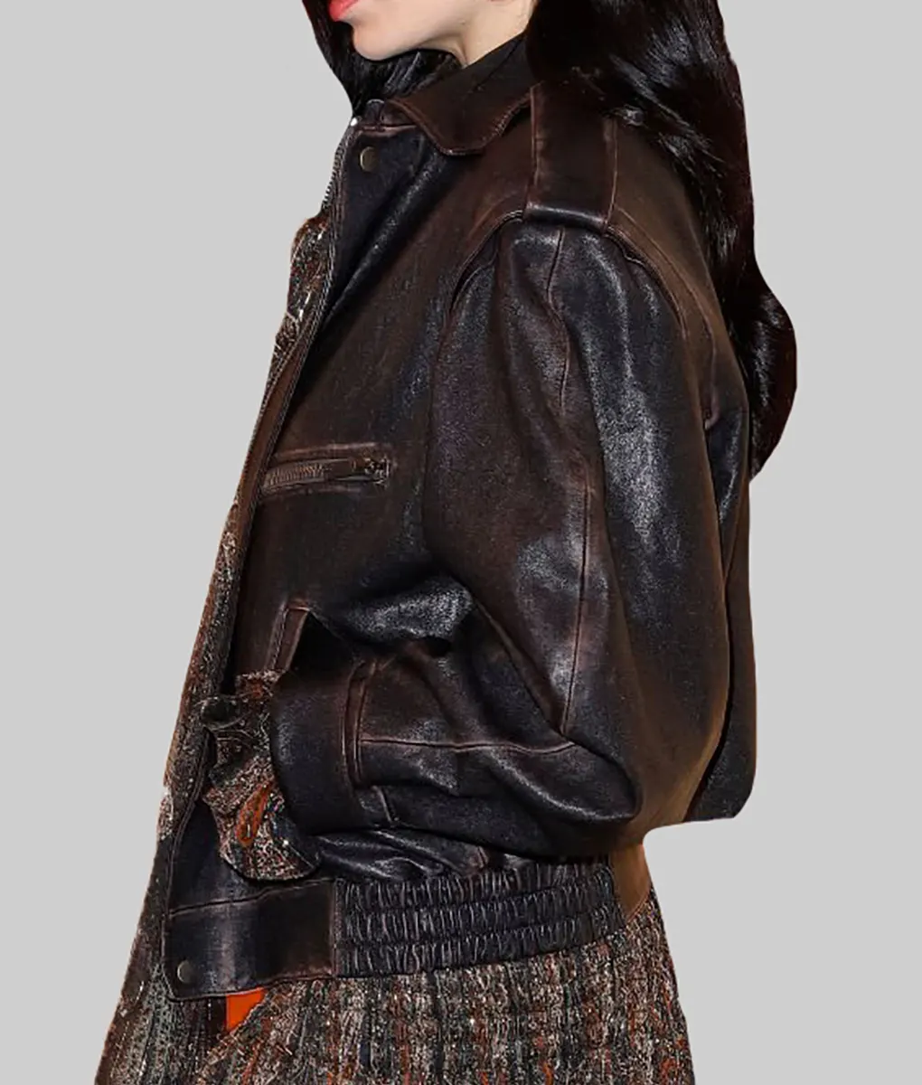 Charli XCX Black Leather Jacket - Fashion Show Charli XCX Black Leather Jacket - Side View