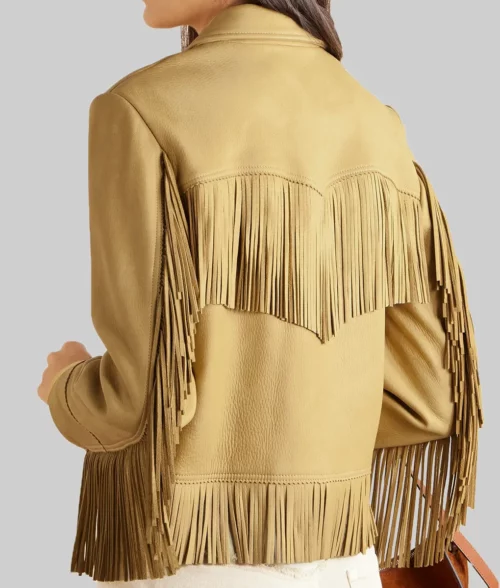 Charlotte Lawrence Beige Fringe Jacket - Charlotte Lawrence Beige Fringe Jacket - Back View