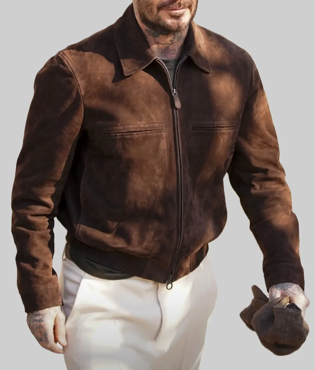 David Beckham Brown Suede Jacket - David Beckham Brown Suede Jacket - Celeb View