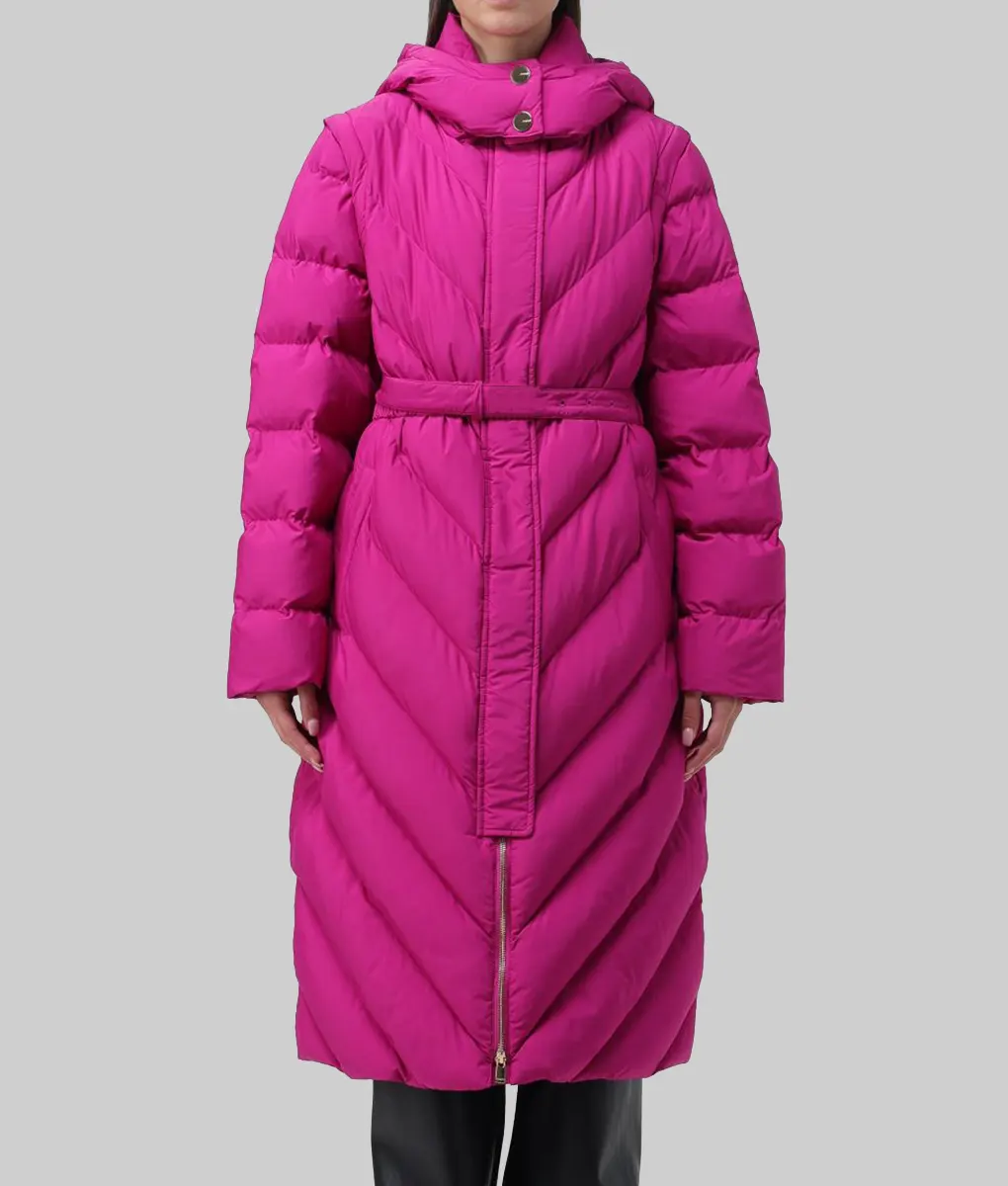 Elsbeth Carrie Preston Pink Hooded Puffer Coat - Elsbeth Carrie Preston (Elsbeth Tascioni) Pink Hooded Puffer Coat - Front View