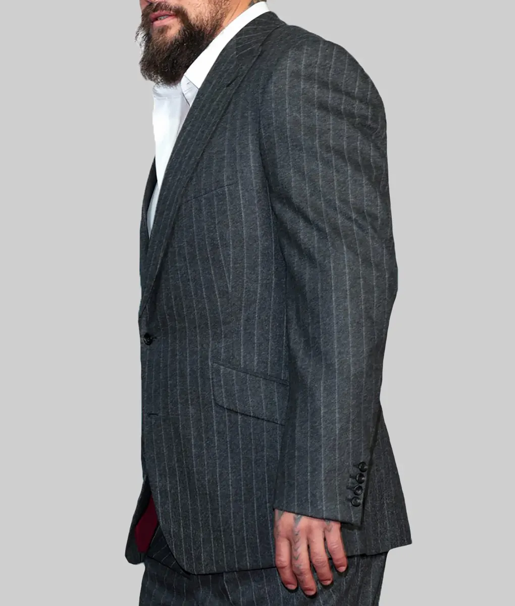 Jason Momoa Grey Stripes Blazer - Jason Momoa Grey Stripes Blazer - Side View