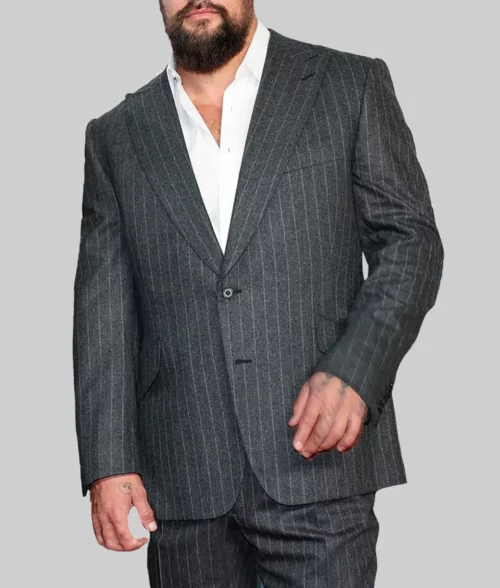 Jason Momoa Grey Stripes Blazer - Jason Momoa Grey Stripes Blazer - Front View