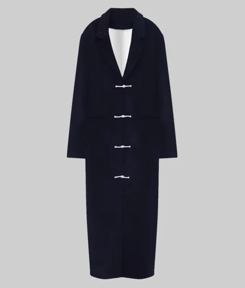 Jennifer Lawrence Dark Blue Wool Coat - Jennifer Lawrence Dark Blue Wool Coat - Front View