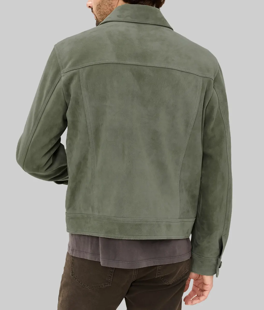 Kit Harington Green Suede Jacket - Kit Harington Green Suede Jacket - Back View