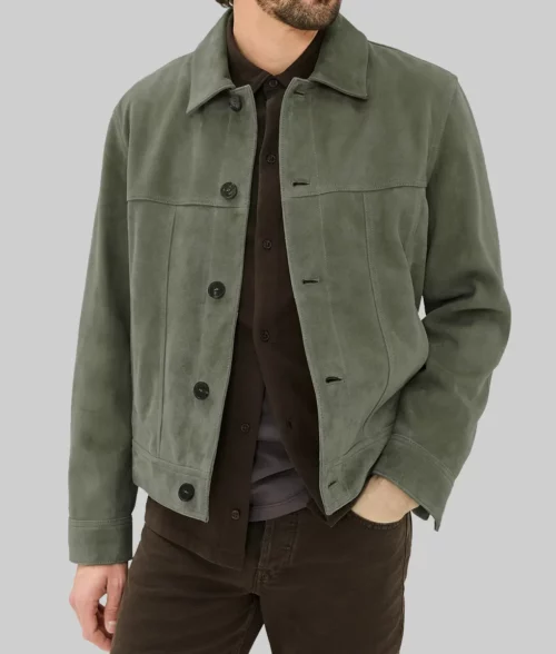 Kit Harington Green Suede Jacket - Kit Harington Green Suede Jacket - Front Open View