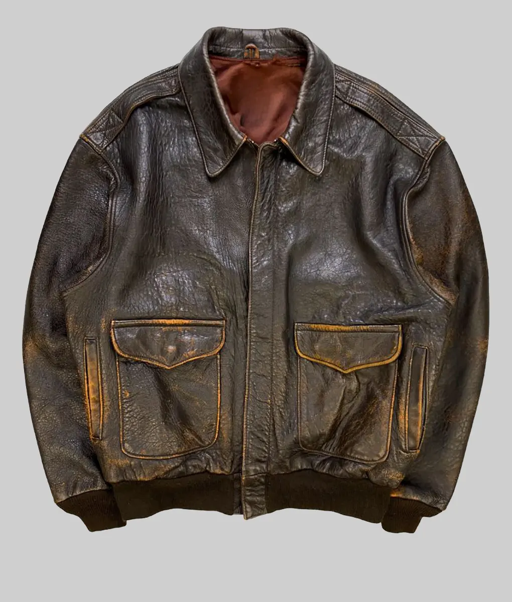 My Fault Nick Vintage Brown Leather Jacket - My Fault Nick (Matthew Broome) Vintage Brown Leather Jacket - Front View