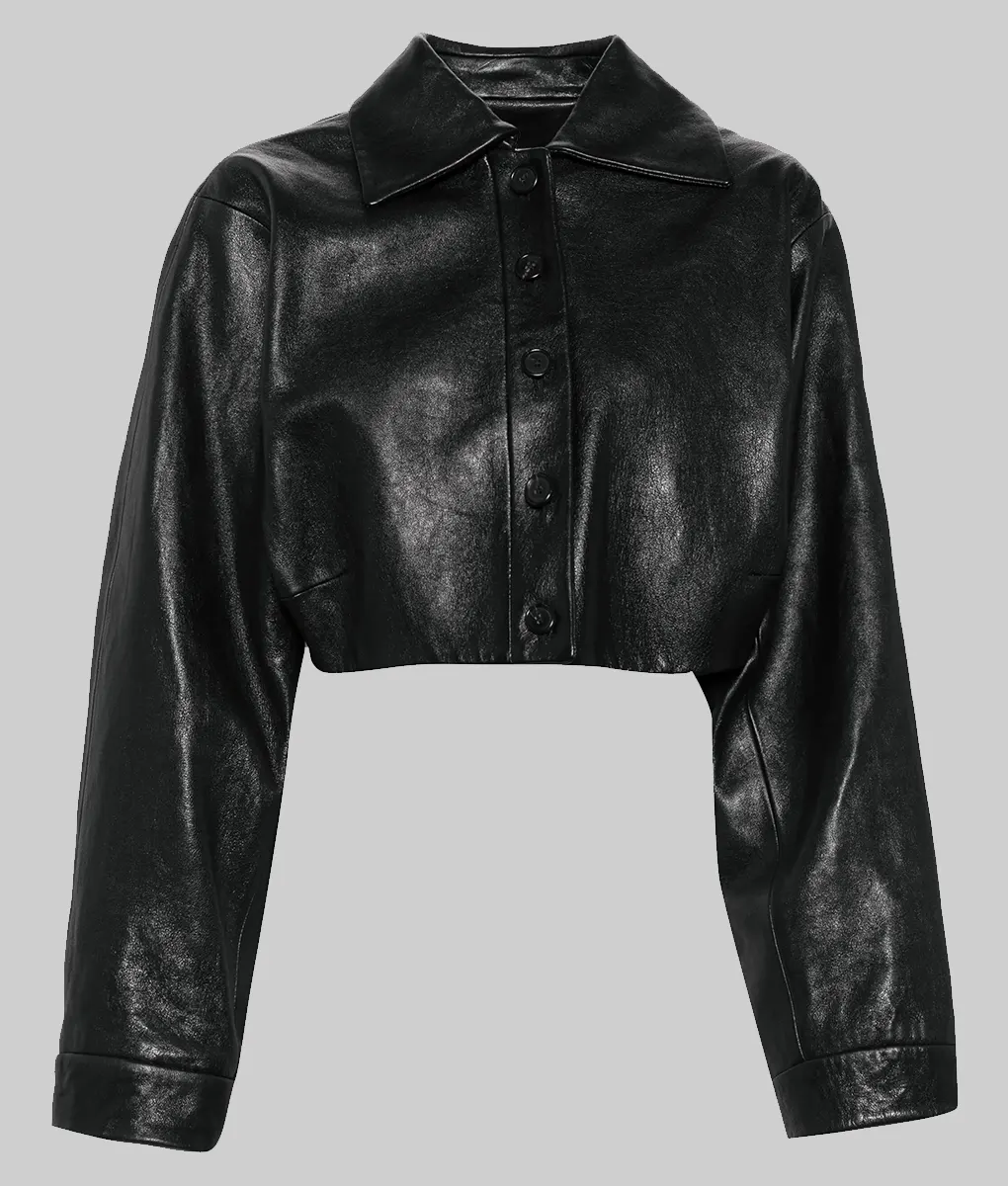 Nina Dobrev Black Leather Jacket - Nina Dobrev Black Leather Jacket - Front View