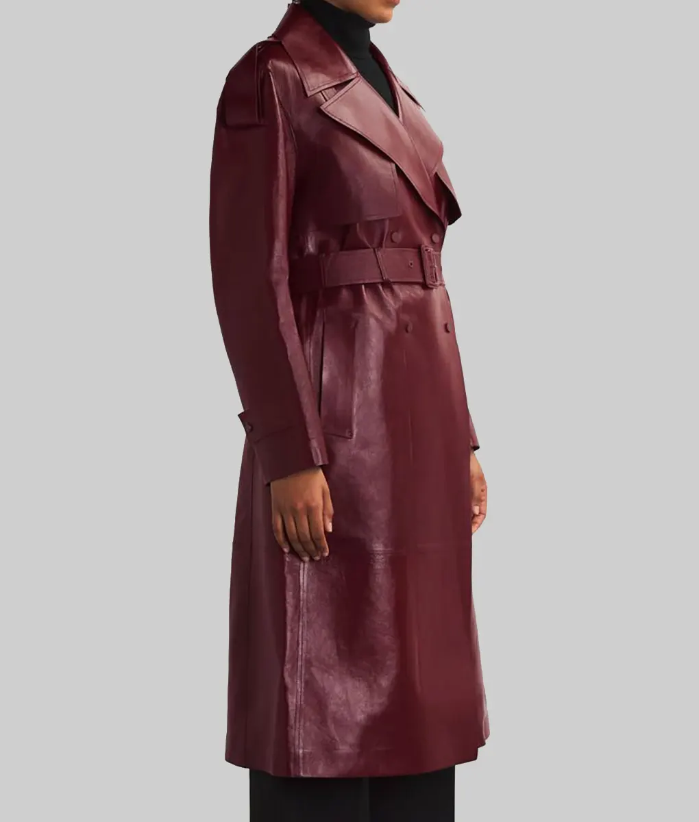 Only Murders in the Building Selena Gomez Maroon Coat - Only Murders in the Building Selena Gomez (Mabel Mora) Maroon Coat - Side View