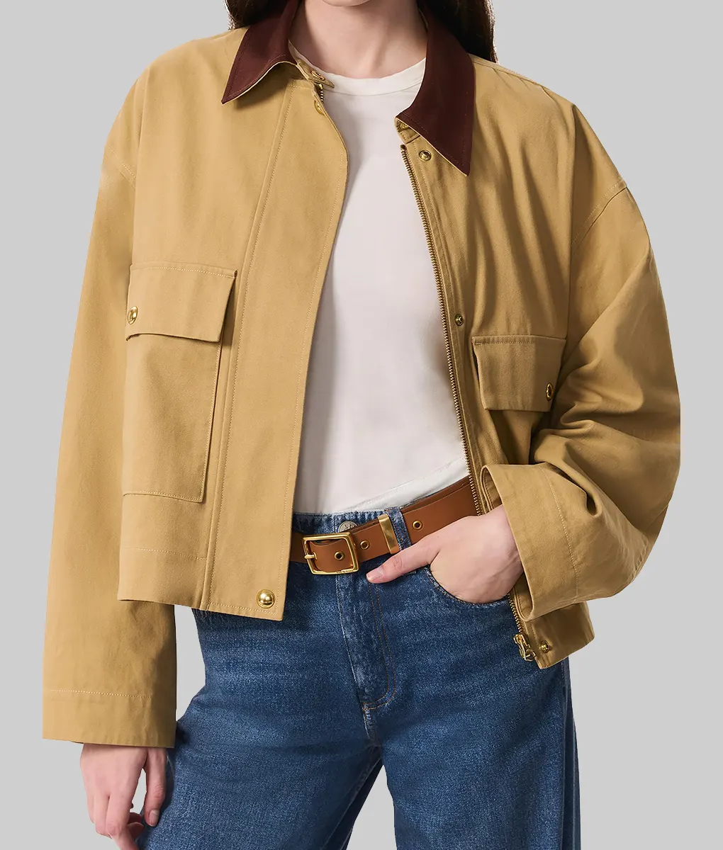 Rachel Zegler Brown Cotton Jacket - Rachel Zegler Brown Cotton Jacket - Open View
