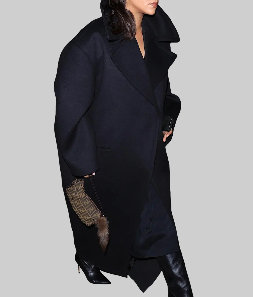 Rihanna Black Wool Coat - Rihanna Black Wool Coat - Right View