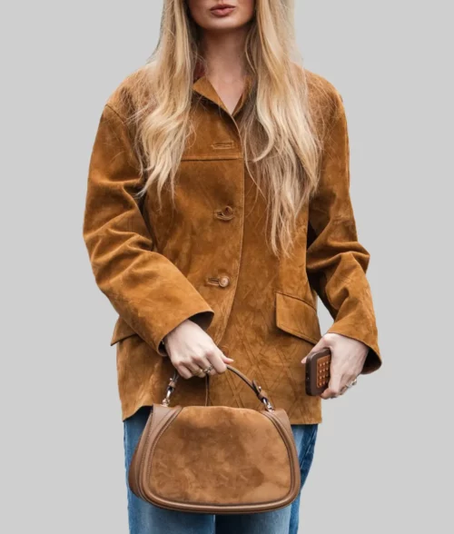 Romee Strijd Quilted Brown Suede Jacket - Milan Fashion Week Romee Strijd Quilted Brown Suede Jacket - Right View