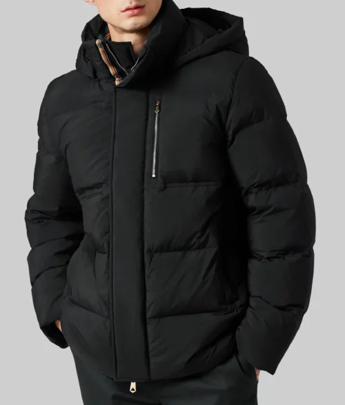 Ruben Amorim Black Hooded Puffer Jacket - Ruben Amorim Black Hooded Puffer Jacket - Side View