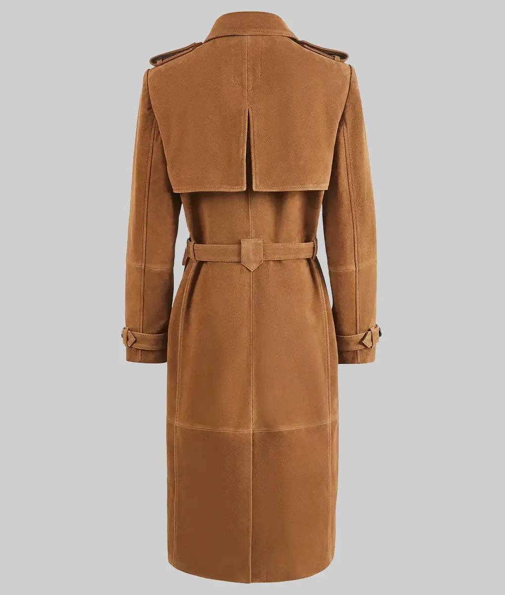 Tate McRae Brown Suede Trench Coat - Tate McRae Brown Suede Trench Coat - Back View