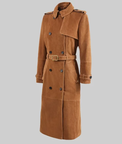 Tate McRae Brown Suede Trench Coat - Tate McRae Brown Suede Trench Coat - Side View