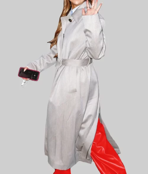 Tate McRae Grey Wool Trench Coat - Tate McRae Grey Wool Trench Coat - Side View