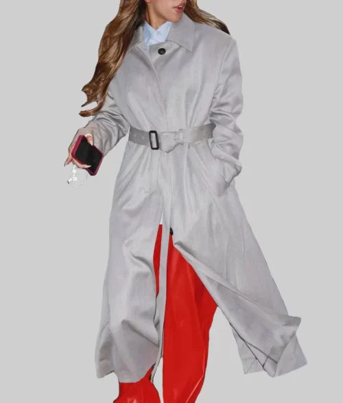 Tate McRae Grey Wool Trench Coat - Tate McRae Grey Wool Trench Coat - Front View